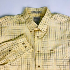LL Bean Mens Size Tall L Long Sleeve Button Down Shirt Yellow Plaid‎ READ